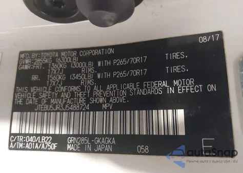 2018 Toyota 4Runner Sr5 Premium z USA, uszkodzony, nr VIN JTEBU5JR3J5488724